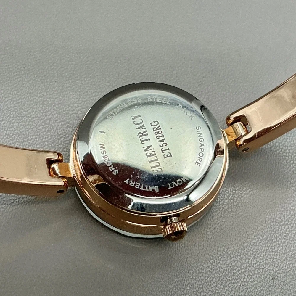 Ellen Tracy Watch Women's Rose Gold Tone Crystal Bracelet 30mm NEW BATTERY